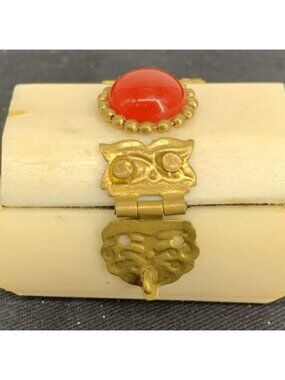 Bone Trinket Box Stone Cabachon Brass Hardware Black Lining 2"